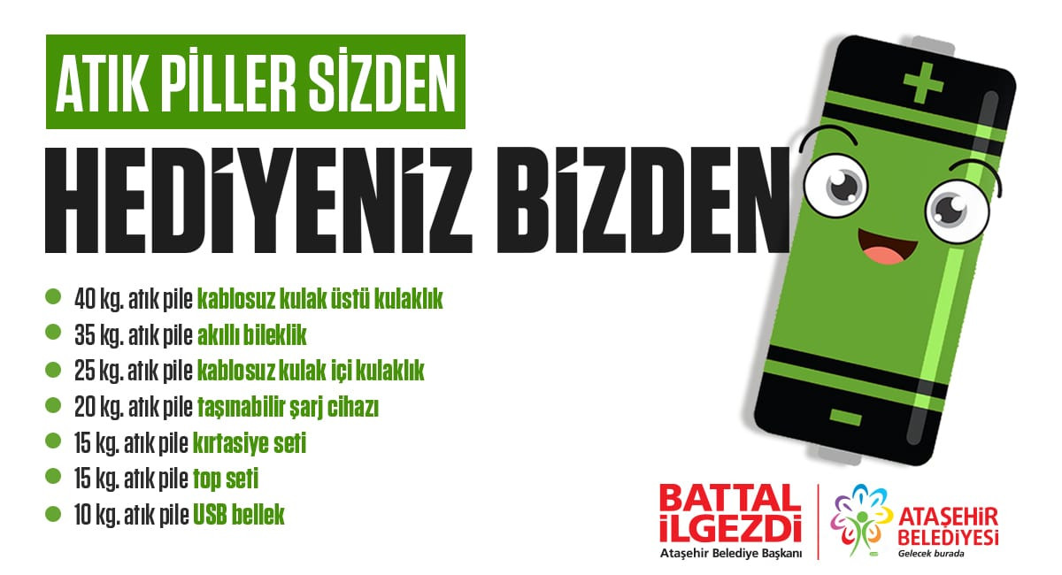 Ataşehir Belediyesi'nden Çevre Bilincini Artırmaya Yönelik 'Kazandıran Atık Pil' Kampanyası Ataşehir Belediyesi'nden Çevre Bilincini Artırmaya Yönelik 'Kazandıran Atık Pil' Kampanyası